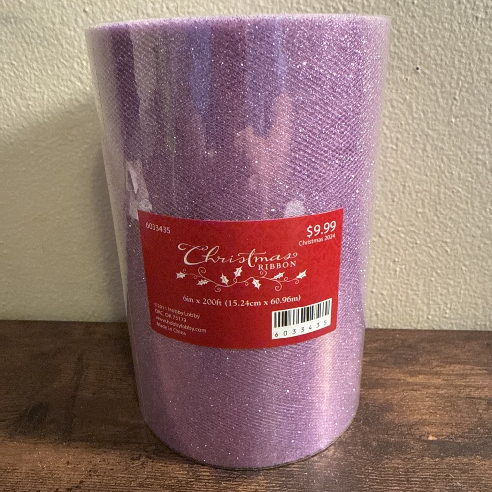 New Christmas ribbon Purple Sparkle 6" x 200'.‎ Hobby Lobby